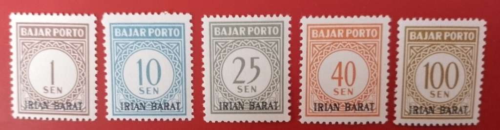 BAJAR PORTO INDONESIAN DUTCH INDIA TAX STAMPS OVERPRINT IRIAN BARAT X5  MH