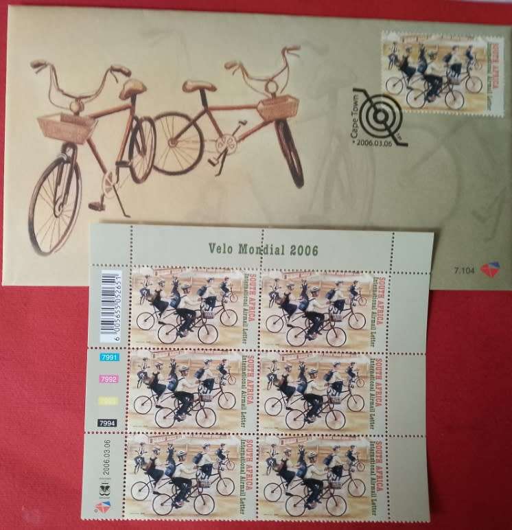RSA 2006 Velo Mondial conference Cape Town FDC 7.104 PLUS NUMBERED SHEET MNH (6 000 issued )
