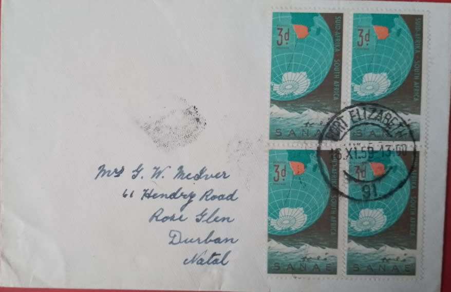 SANAE BLOCK OF 4 STAMPS PRIVATE COVER 1959