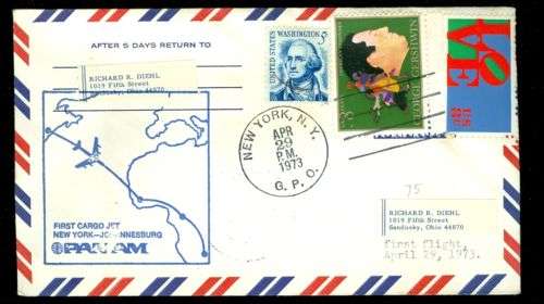 PAN AMERICAN FIRST FLIGHT CARGO JET NEW YORK-JOHANNESBURG 1973