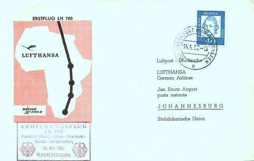 LUFTHANSA FIRST FLIGHT LH 700FRANKFURT-JOHANNESBURG 1962