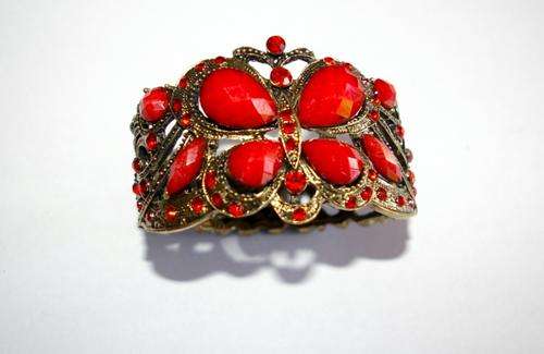 Vintage Austrian Crystal Wonderland Butterfly Cuff Bracelet (Ruby Red)