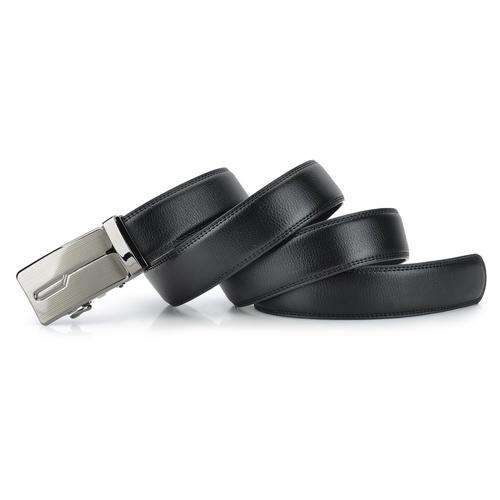 Cow Leather Belt w/ Zinc Alloy Buckle for Men - Black + Silver (125cm) FREE SHIPPING ITEM