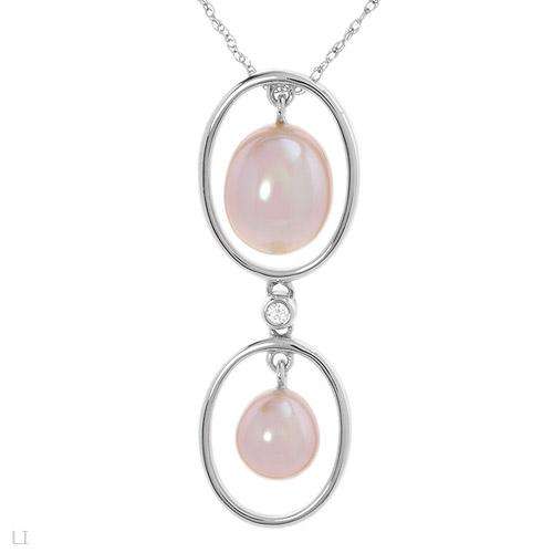 **R11100***Necklace With Genuine Diamond and Freshwater Pearls in 14k WHITE GOLD.