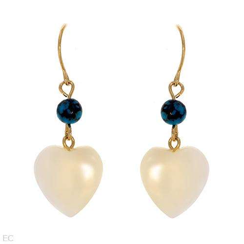 New Earrings With Precious Stones - Genuine Mother of pearls and Turquoises in Yellow Gold