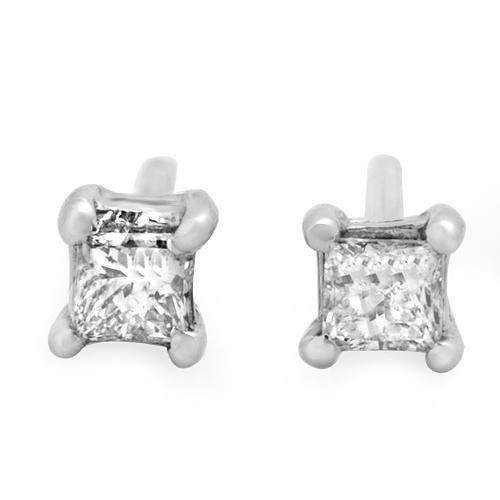 New Stud Earrings With Genuine Princess Cut Diamonds Beautifully Crafted in White Gold
