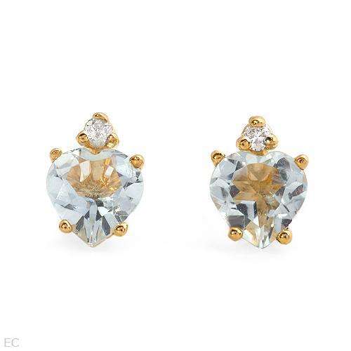 New Stud Earrings With 0.80ctw  GENUINE DIAMONDS and Aquamarines in 14K GOLD
