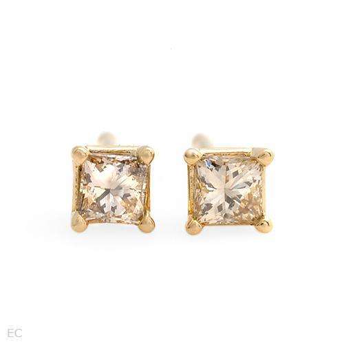 New Stud Earrings With GENUINE Princess Cut CLEAN DIAMONDS in 14K Yellow GOLD