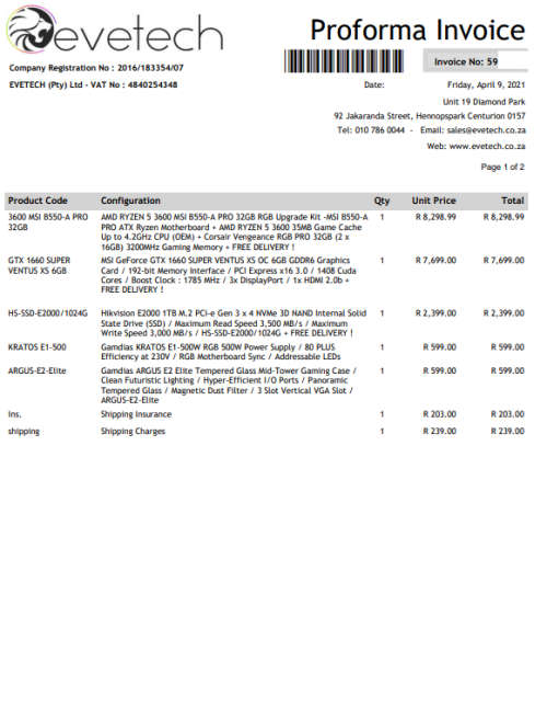 Ryzen 5 3600 | GTX 1660 6GB DDR6 | 32Gb RAM 3200Mhz | 1TB nvme | B550 MB | Gaming Tower