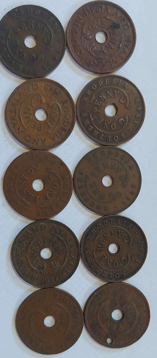 10 x Southern Rhodesian/ Rhodesian and Nyasaland One Pennies
