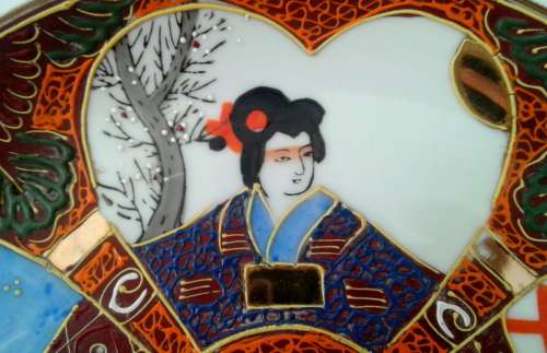 Vintage Satsuma Moriage Japanese GEISHA Large Cake Plate