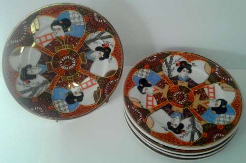 Vintage Satuma Moriage Japanese GEISHA Lithophane Side plates