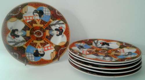 Vintage Satuma Moriage Japanese GEISHA Lithophane Side plates