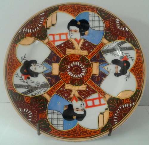 Vintage Satuma Moriage Japanese GEISHA Lithophane Side plates