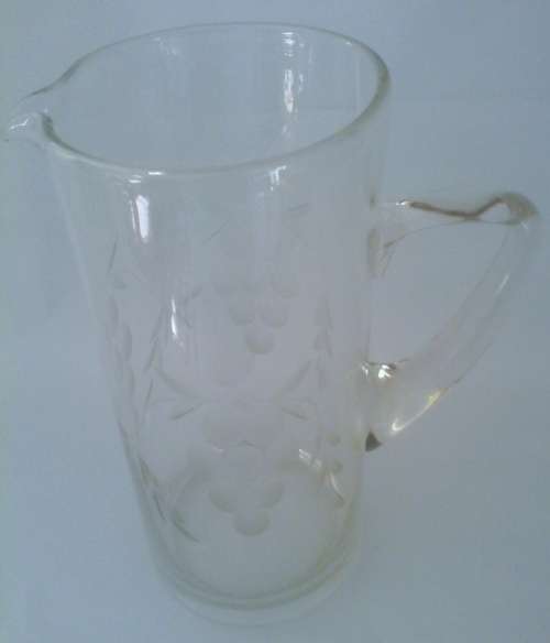 Tall Glass Etched Pitcher (Grape and leaf design)