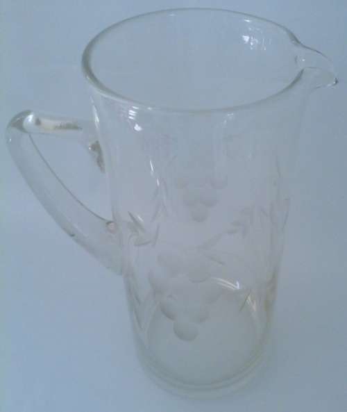 Tall Glass Etched Pitcher (Grape and leaf design)