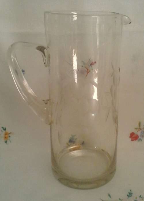 Tall Glass Etched Pitcher (Grape and leaf design)
