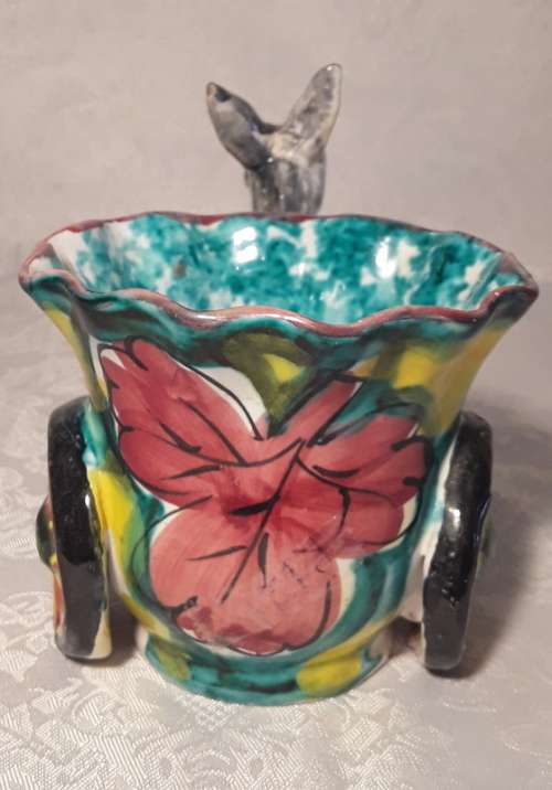Unusual Donkey and Cart hand painted ornament. Made in Italy.