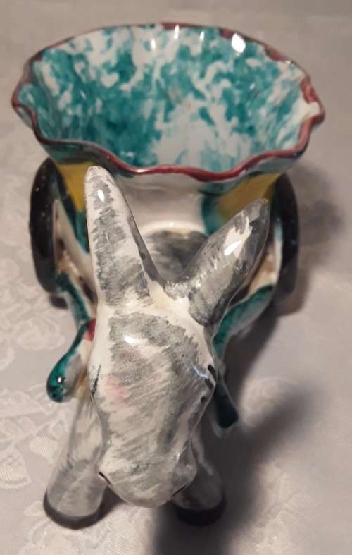 Unusual Donkey and Cart hand painted ornament. Made in Italy.