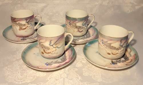 Vintage Japanese  Dragon Lithophane cups and saucers