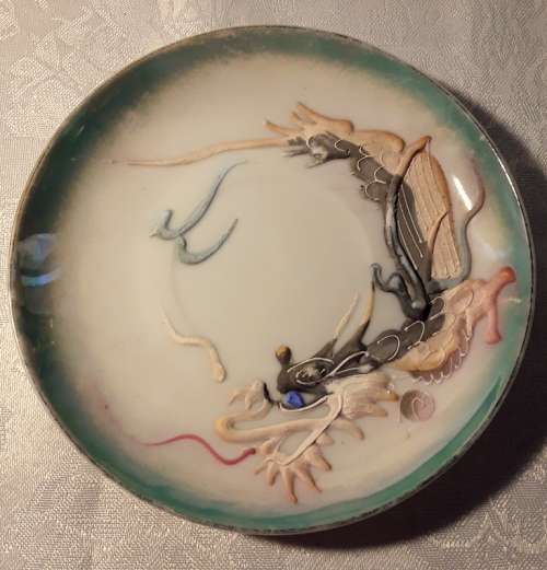 Vintage Japanese  Dragon Lithophane cups and saucers