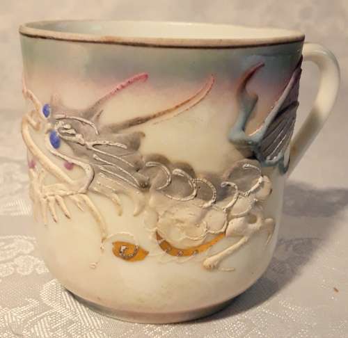 Vintage Japanese  Dragon Lithophane cups and saucers