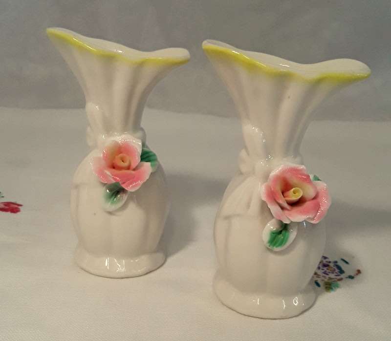 Pair of small vintage vases with roses