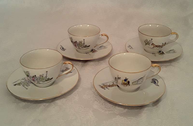 Vintage hand painted Bareuther Bavaria Demitasse duos (four)