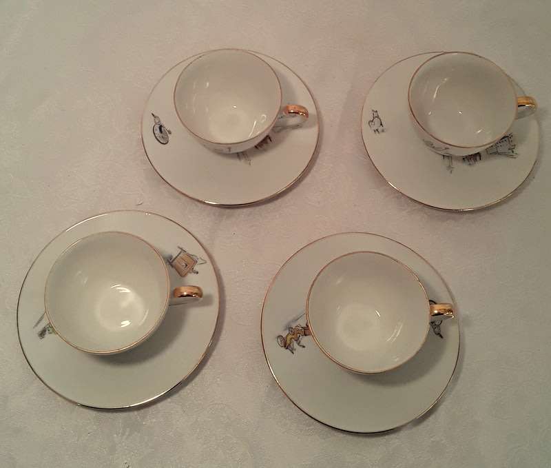Vintage hand painted Bareuther Bavaria Demitasse duos (four)