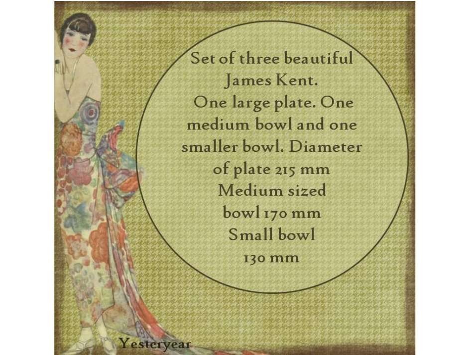 Set of three James Kent Display bowls and plate