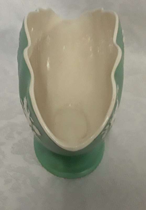 Stunning MALING Fan Vase  Satin Green with white Floral Springs 1920 - 1939