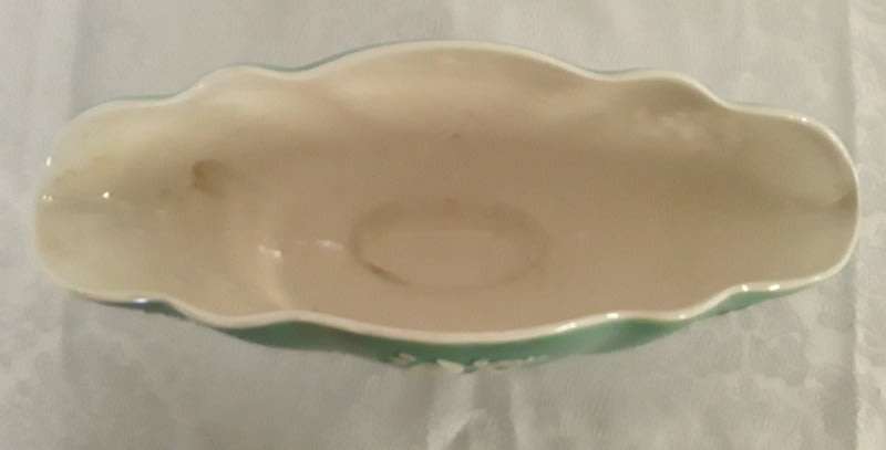 Stunning MALING Fan Vase  Satin Green with white Floral Springs 1920 - 1939