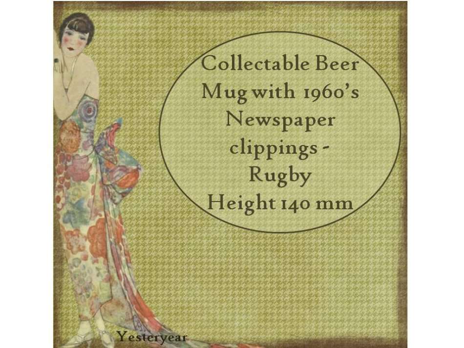 Collectable Beer Mug with 1960's Newspaper clippings - Rugby