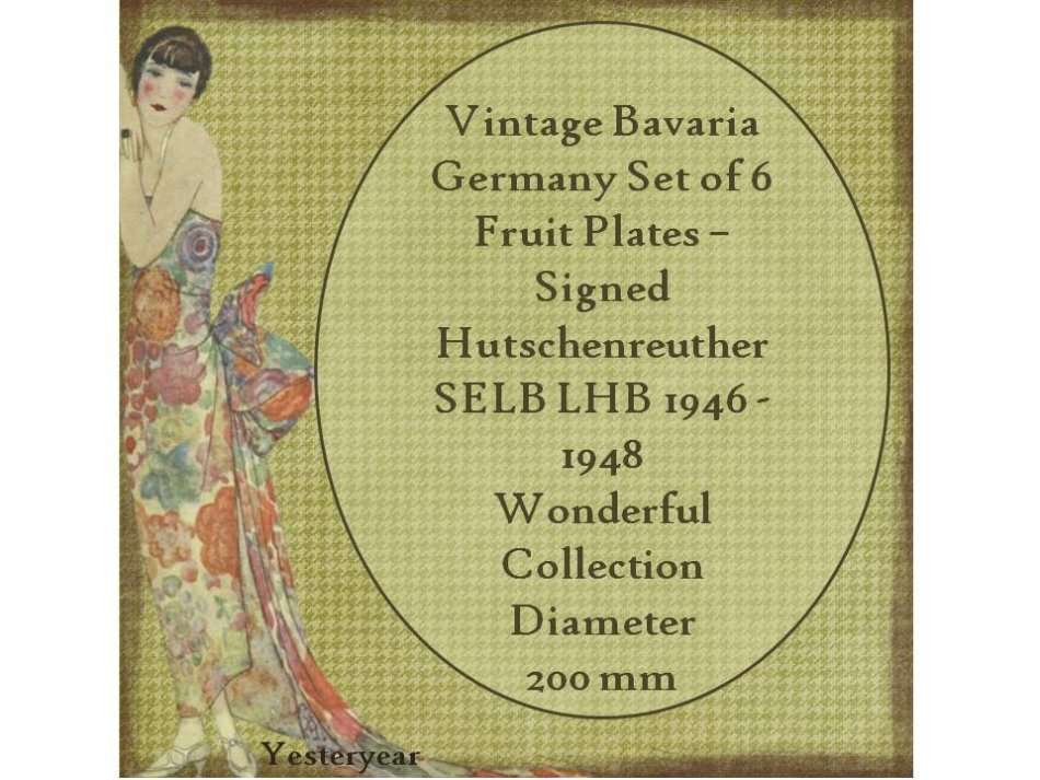 Vintage Bavaria Germany Set of 6 Fruit Plates Hutschenreuther 1946 -1948