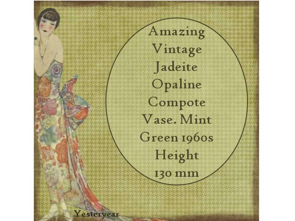 Vintage Jadeite Opaline Compote Vase 1960s Mint Green