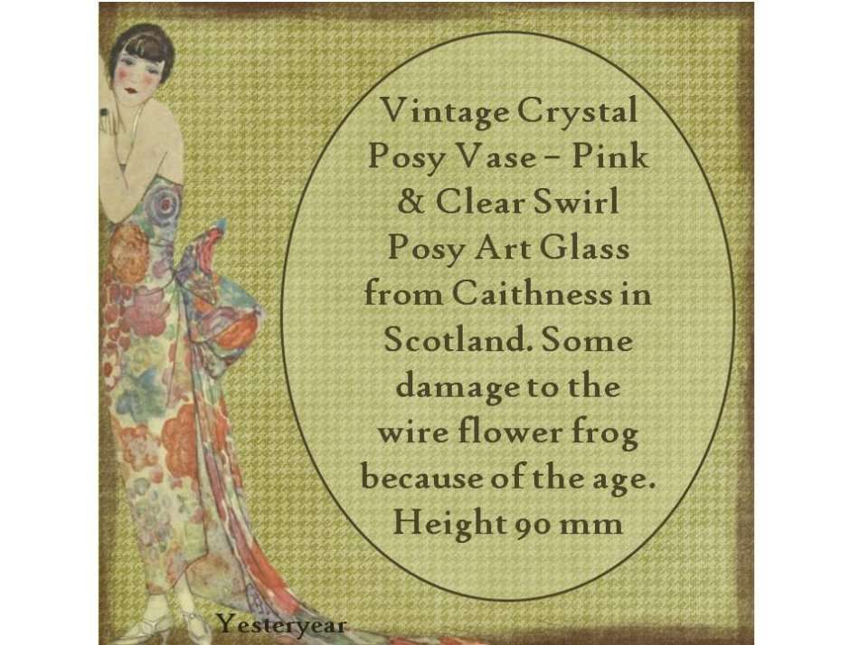 Vintage Crystal Posy Vase  Pink & Clear Swirl Posy Art Glass
