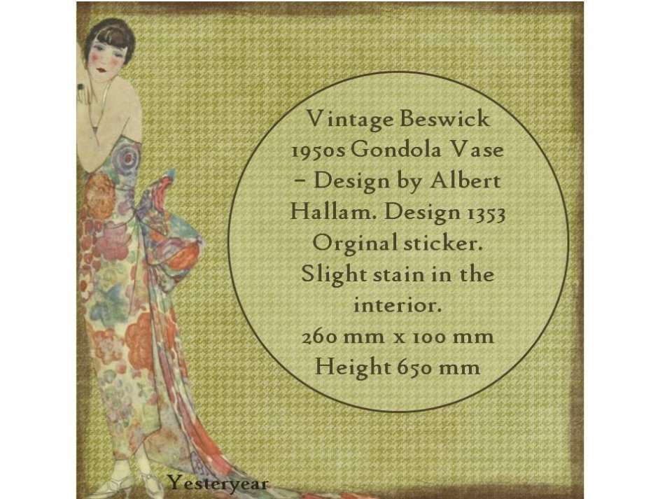 Vintage Beswick 1950s Gondola Vase  Design by Albert Hallam. Design 1353