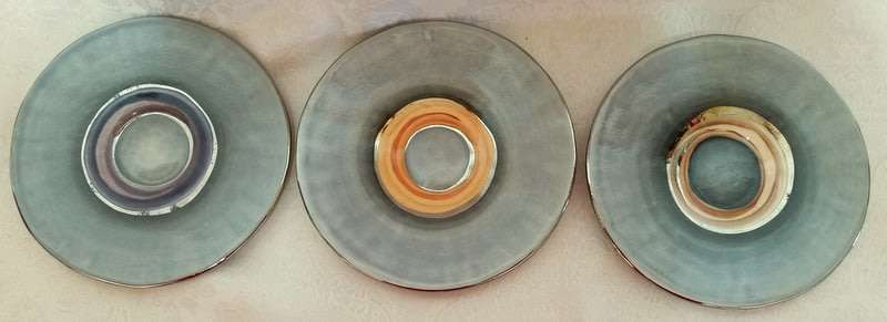 PotLIZ Hand Thrown, collectible ceramic pottery cups and saucers (six)