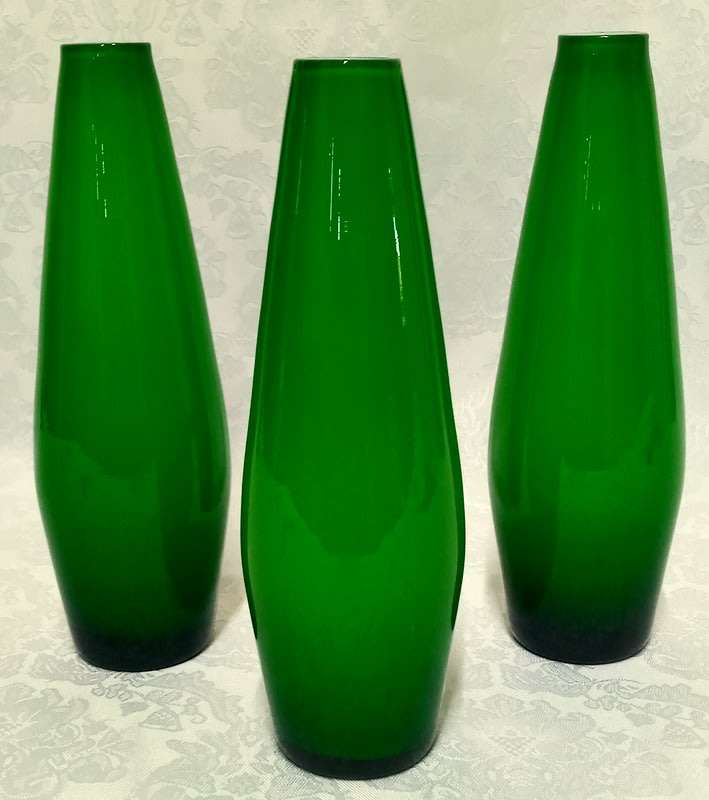 Three Amazing Japanese Best Art Glass Emerald Green Cased around white