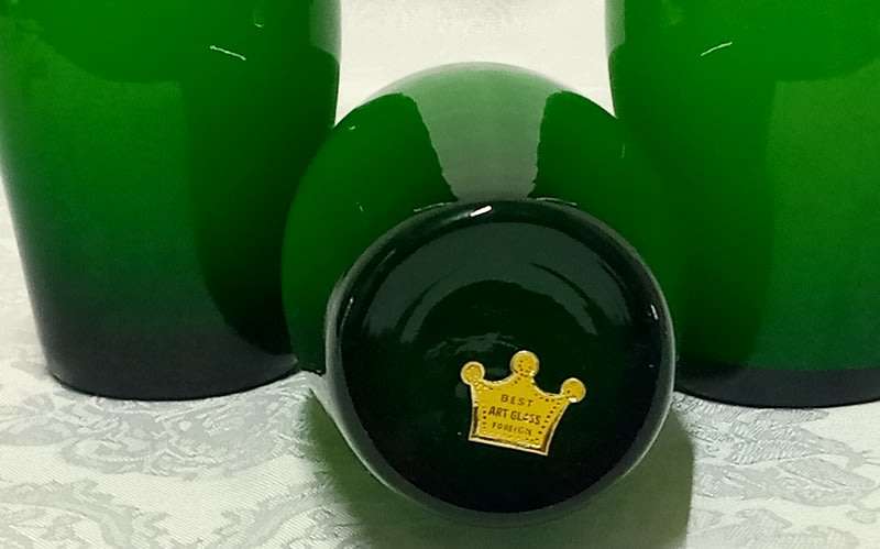 Three Amazing Japanese Best Art Glass Emerald Green Cased around white