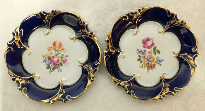 Vintage JLMenuau Graf Von Henneberg Porzellan Echt Kobalt Bowls 1930s - 1940s