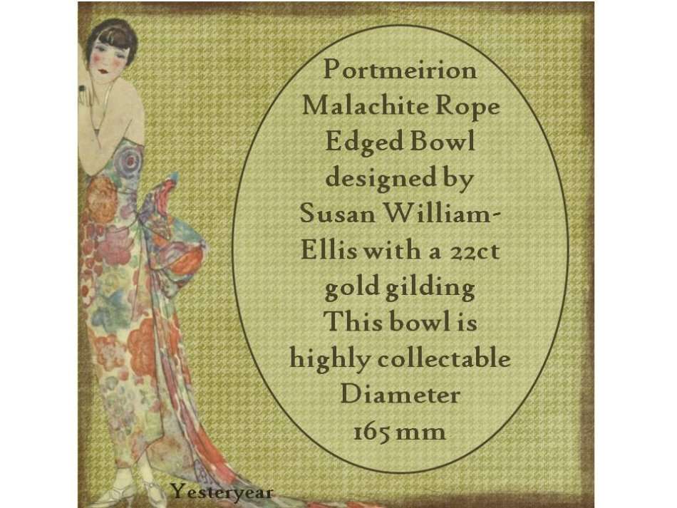 Portmeirion Malachite Rope Edged Bowl by Susan William-Ellis (22ct gold gilding)