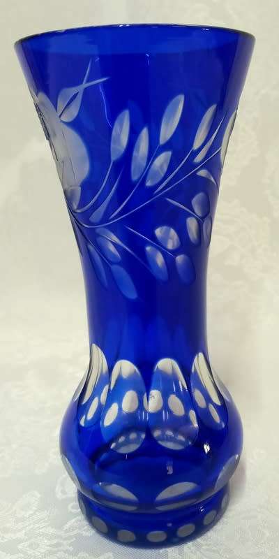 Vintage  Czech Bohemian Cobalt Crystal and Roundlets Vase