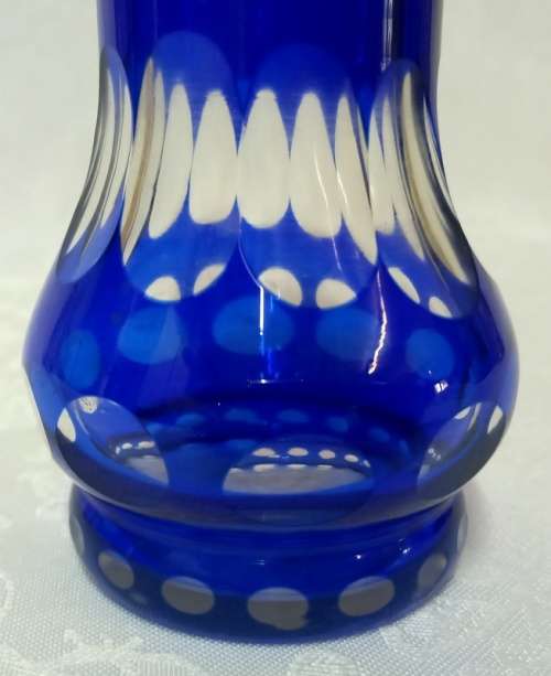 Vintage  Czech Bohemian Cobalt Crystal and Roundlets Vase