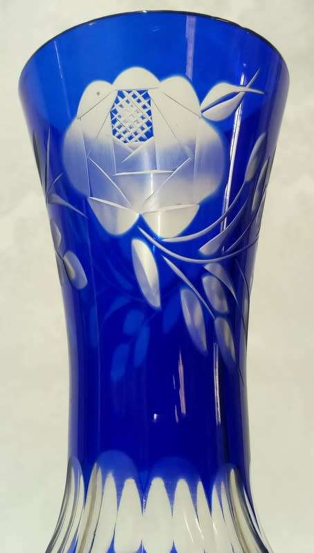 Vintage  Czech Bohemian Cobalt Crystal and Roundlets Vase
