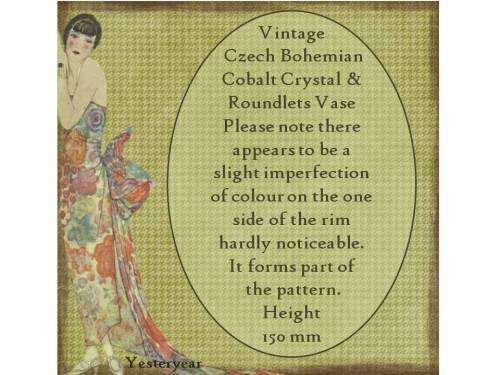 Vintage  Czech Bohemian Cobalt Crystal and Roundlets Vase