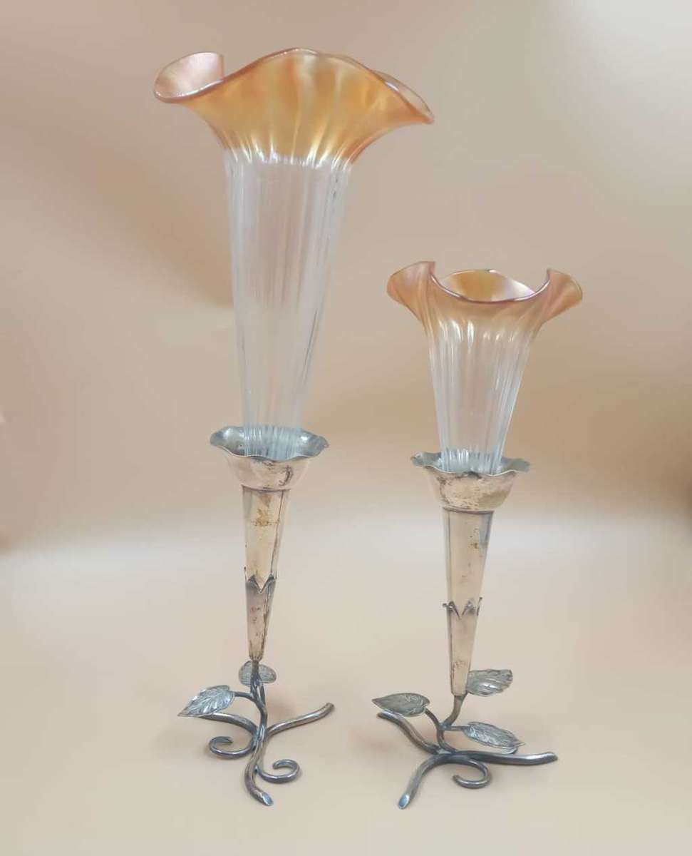 Epergne glass trumpets with epergne stands