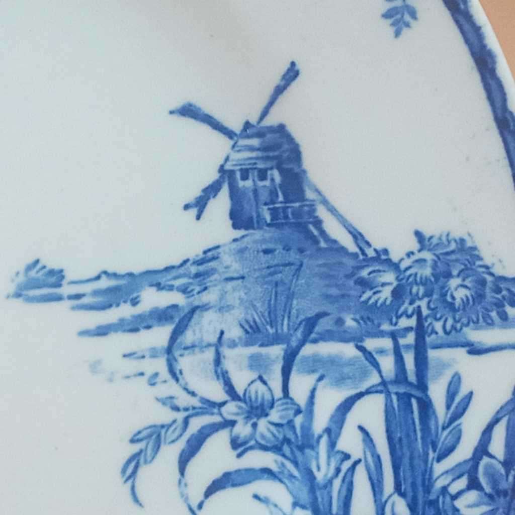 W H Grindley - The Lahaya Flow Blue and White Dessert Plate. Circa 1920