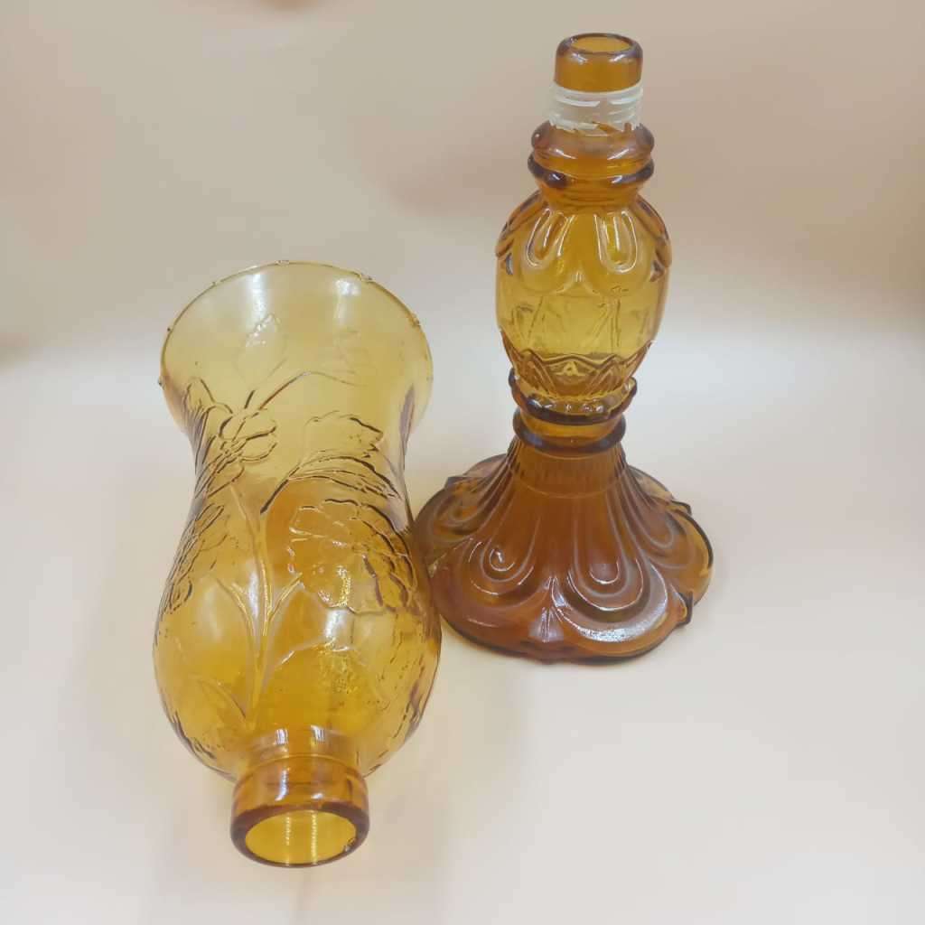 Mid Century Amber Glass Candle holder