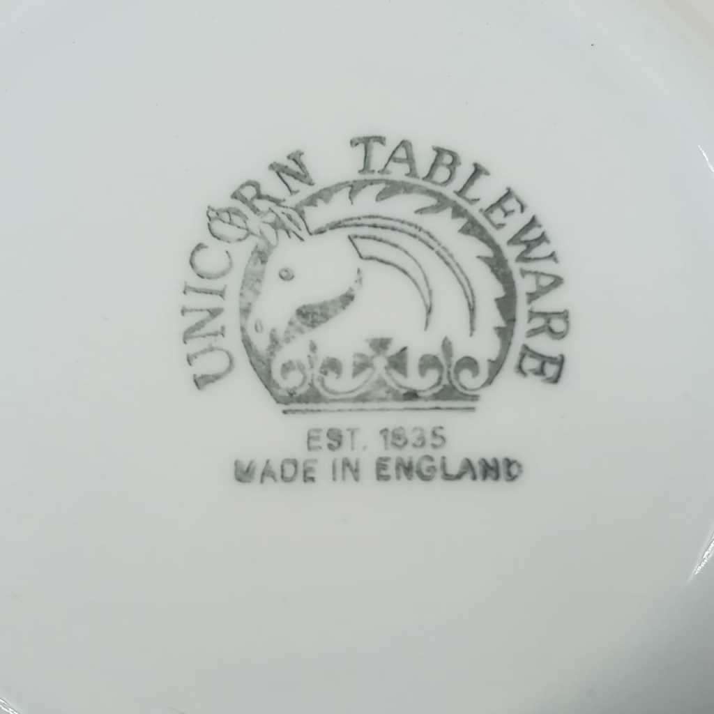 Vintage Unicorn Tableware, Made in England. Small pin plate and little bowl.
